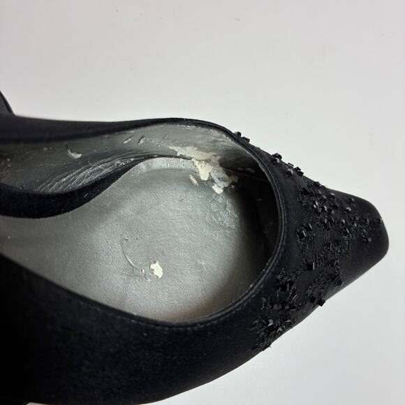 Nina Slingback Heels 6.5M BEADED Shoes Dressy Black Leather soles Classic Luxury - Picture 4 of 10